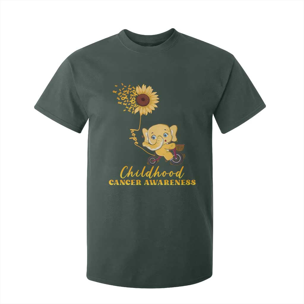 Childhood Cancer Warrior Support T Shirt For Kid Elephant Sunflower Gold Ribbon