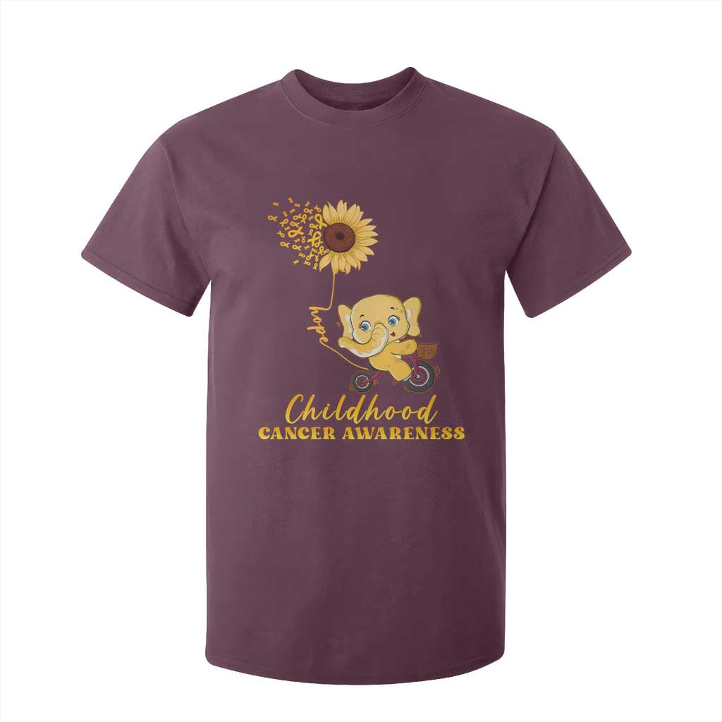 Childhood Cancer Warrior Support T Shirt For Kid Elephant Sunflower Gold Ribbon