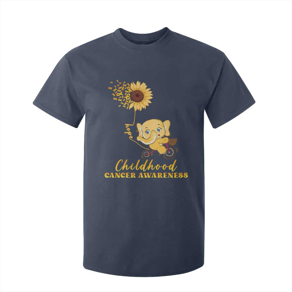 Childhood Cancer Warrior Support T Shirt For Kid Elephant Sunflower Gold Ribbon