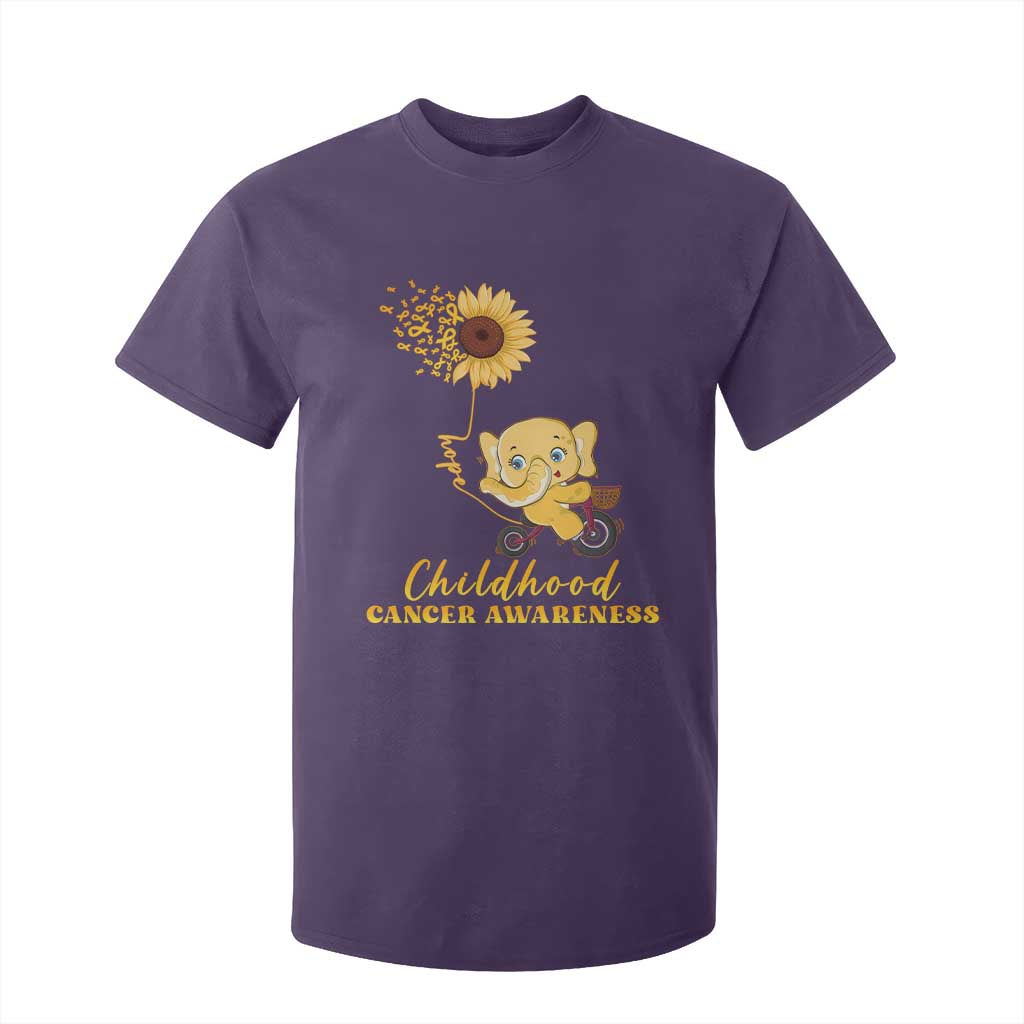 Childhood Cancer Warrior Support T Shirt For Kid Elephant Sunflower Gold Ribbon