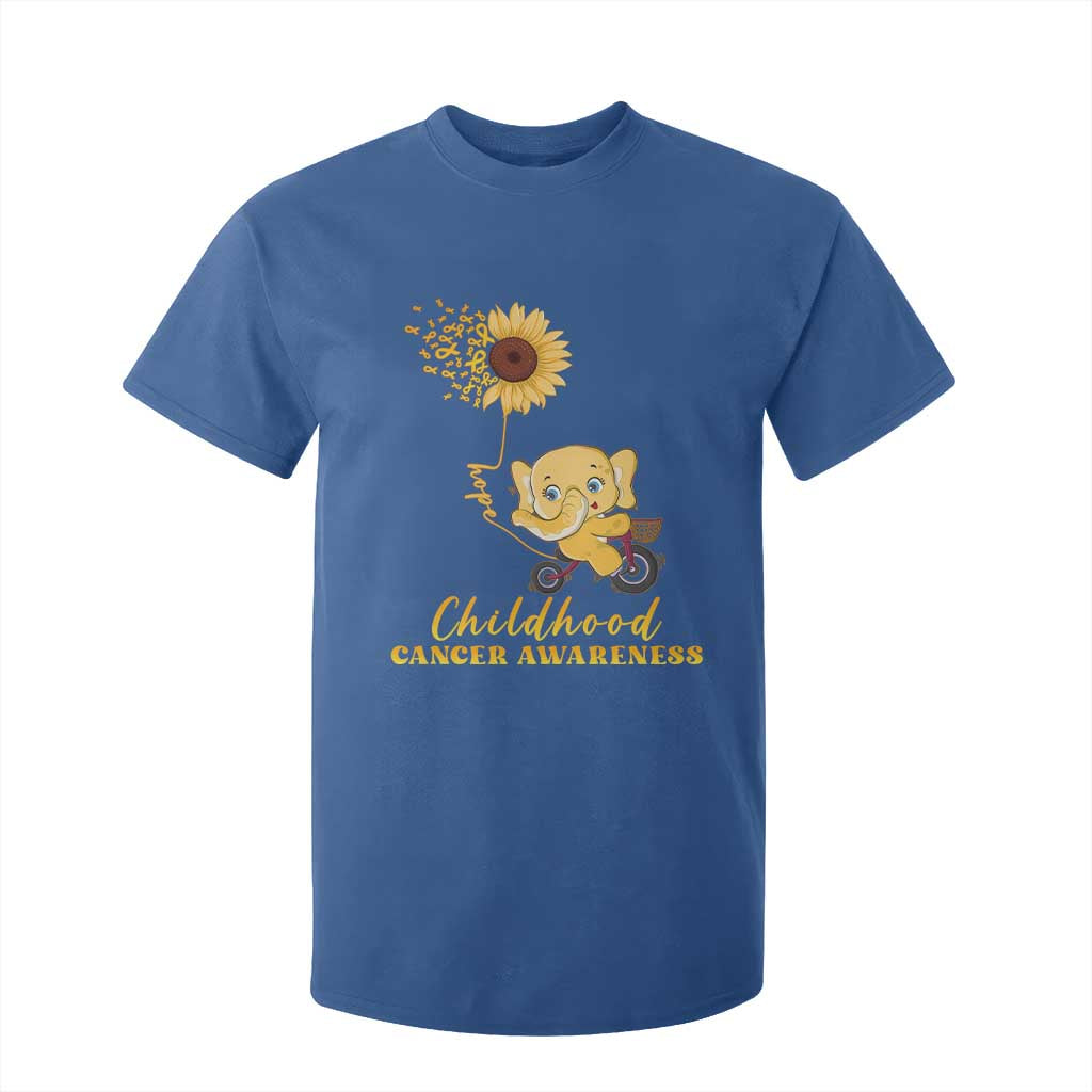 Childhood Cancer Warrior Support T Shirt For Kid Elephant Sunflower Gold Ribbon
