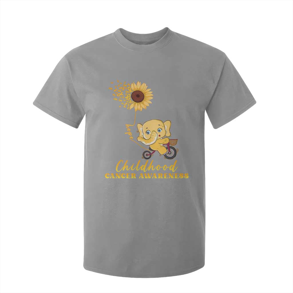 Childhood Cancer Warrior Support T Shirt For Kid Elephant Sunflower Gold Ribbon
