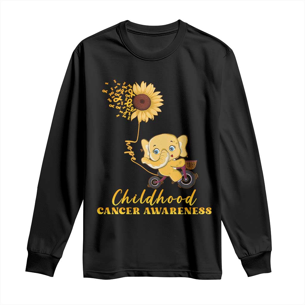 Childhood Cancer Warrior Support Long Sleeve Shirt Elephant Sunflower Gold Ribbon