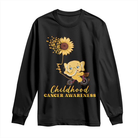 Childhood Cancer Warrior Support Long Sleeve Shirt Elephant Sunflower Gold Ribbon