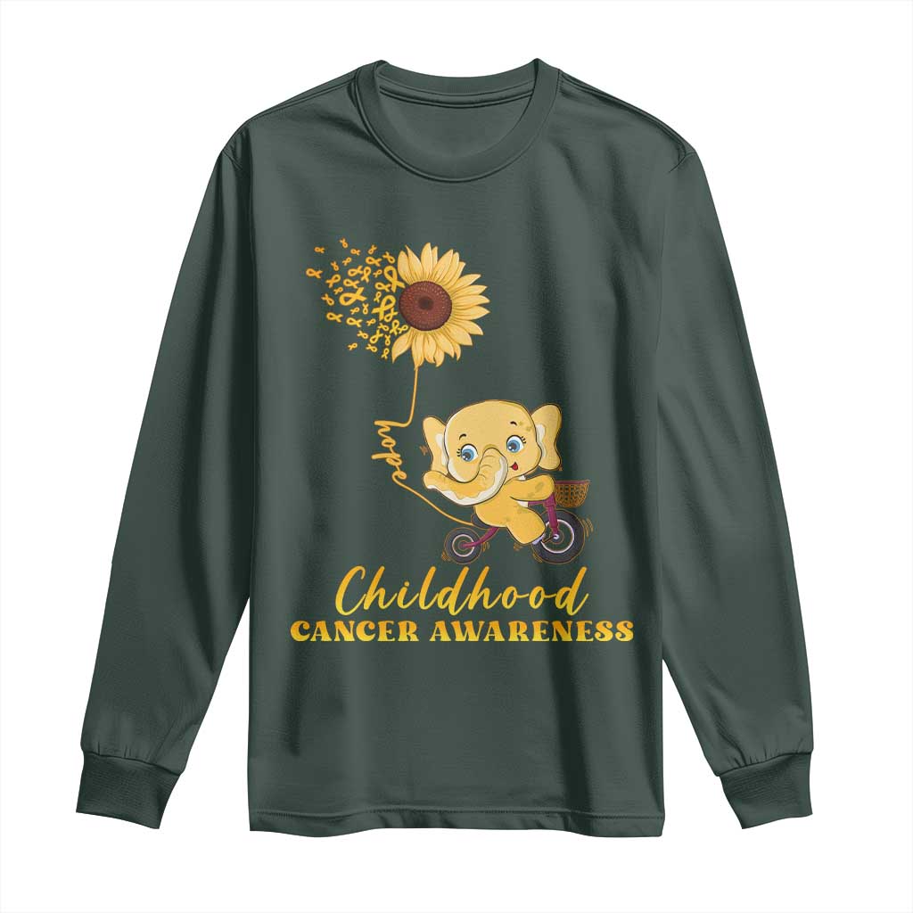 Childhood Cancer Warrior Support Long Sleeve Shirt Elephant Sunflower Gold Ribbon