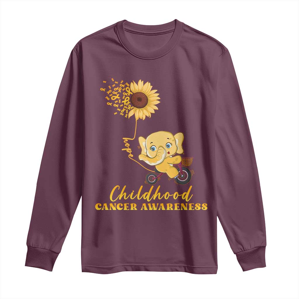 Childhood Cancer Warrior Support Long Sleeve Shirt Elephant Sunflower Gold Ribbon