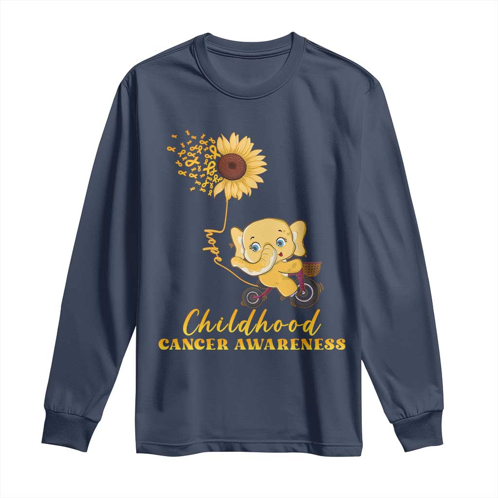 Childhood Cancer Warrior Support Long Sleeve Shirt Elephant Sunflower Gold Ribbon