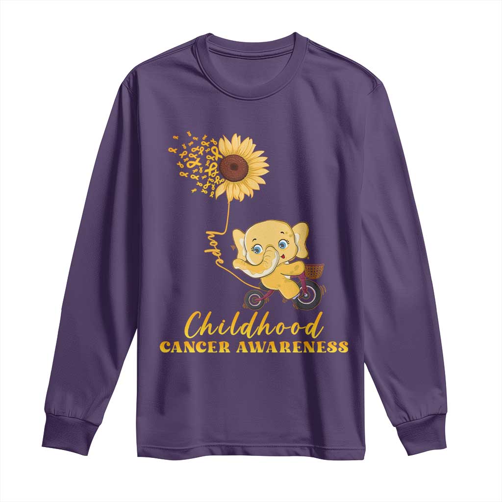 Childhood Cancer Warrior Support Long Sleeve Shirt Elephant Sunflower Gold Ribbon