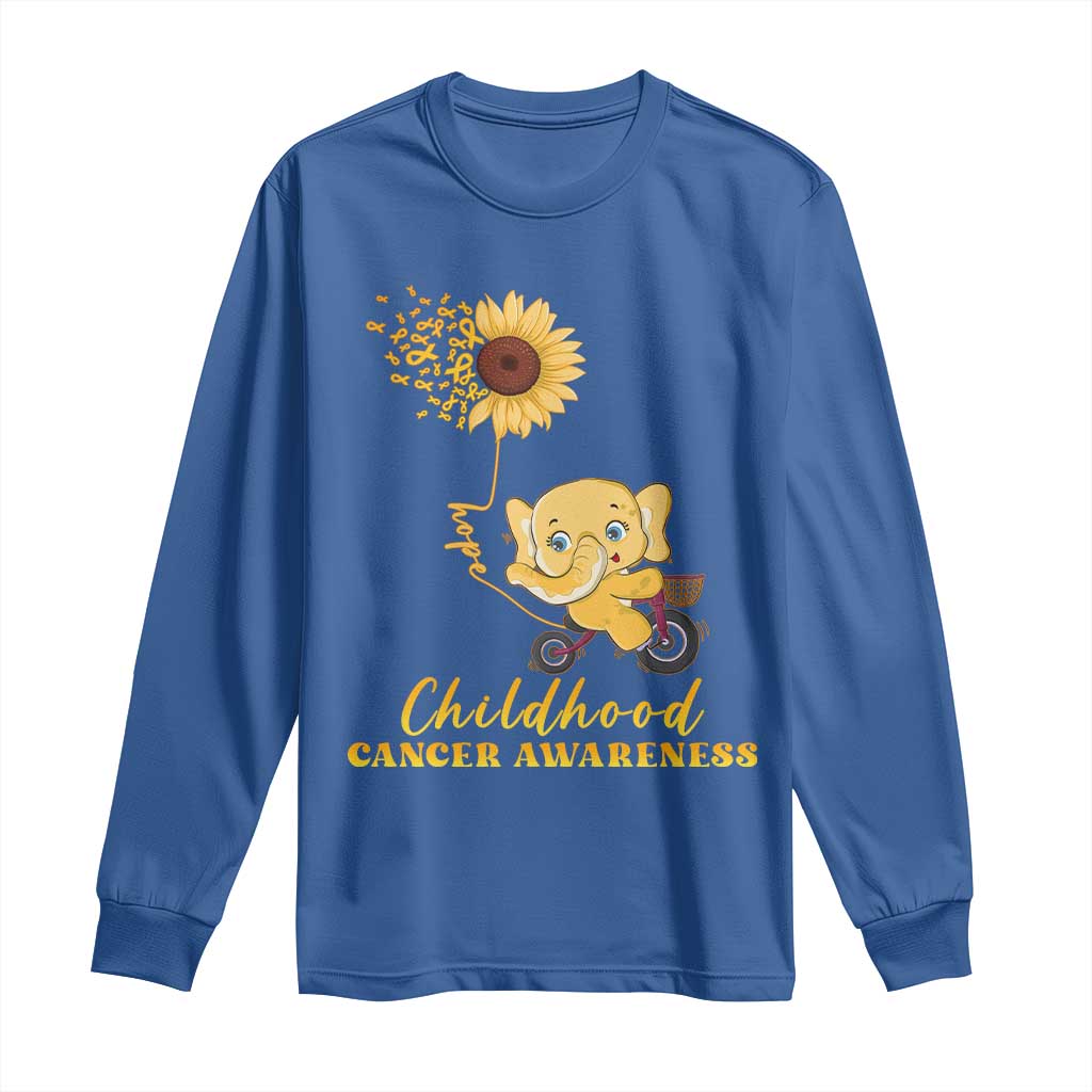 Childhood Cancer Warrior Support Long Sleeve Shirt Elephant Sunflower Gold Ribbon