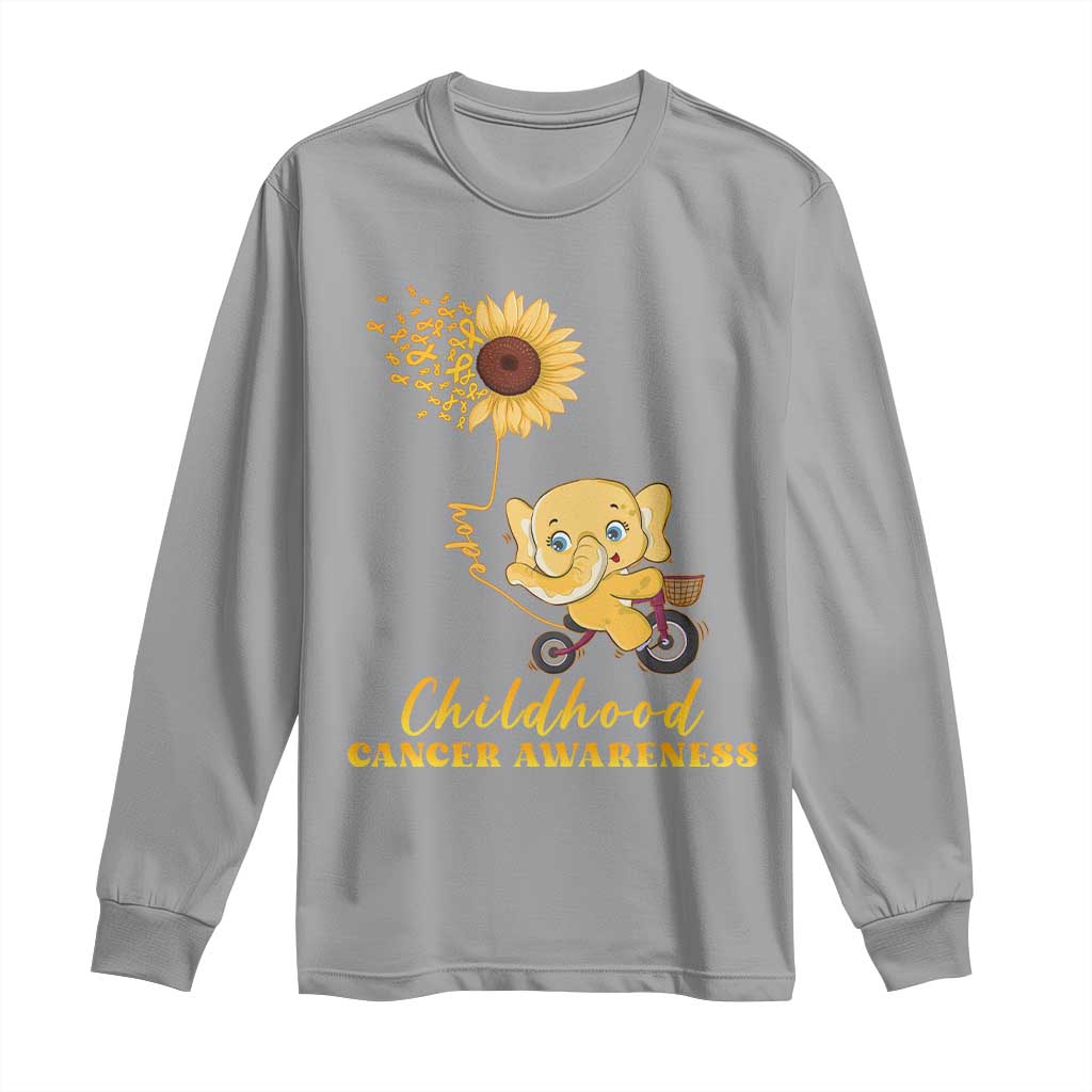Childhood Cancer Warrior Support Long Sleeve Shirt Elephant Sunflower Gold Ribbon