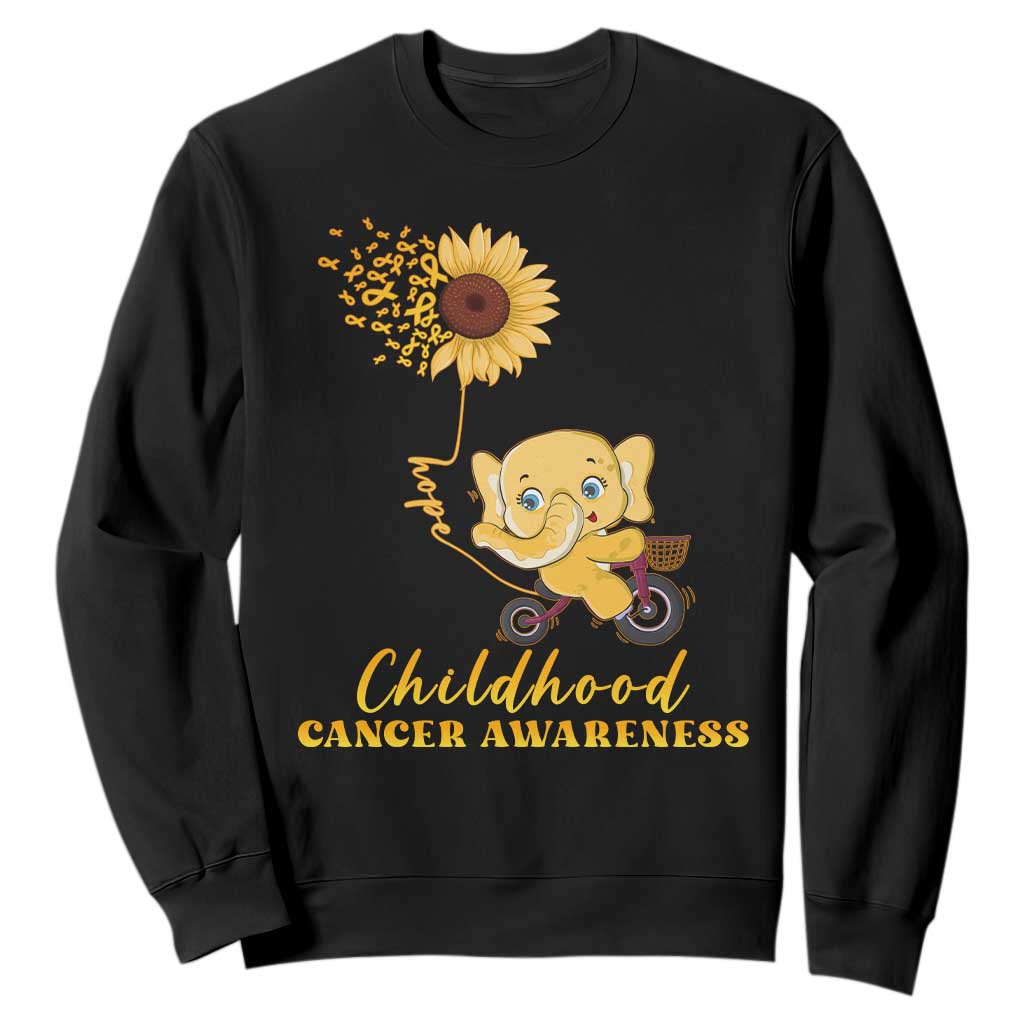 Childhood Cancer Warrior Support Sweatshirt Elephant Sunflower Gold Ribbon