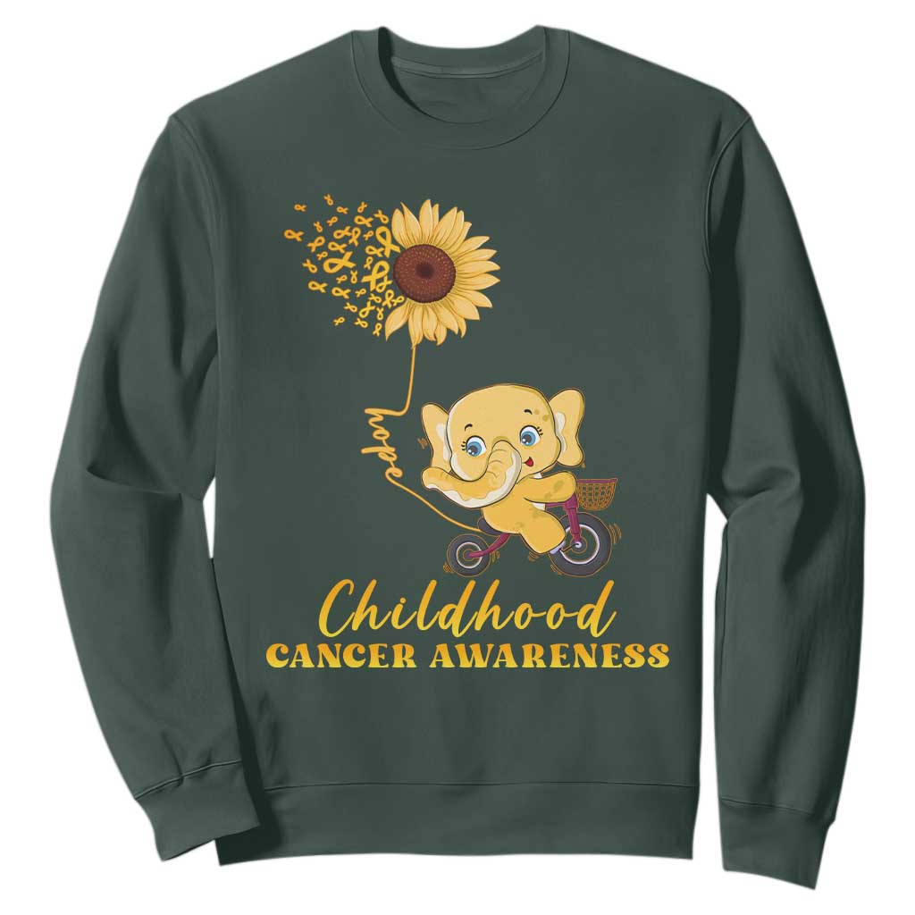 Childhood Cancer Warrior Support Sweatshirt Elephant Sunflower Gold Ribbon