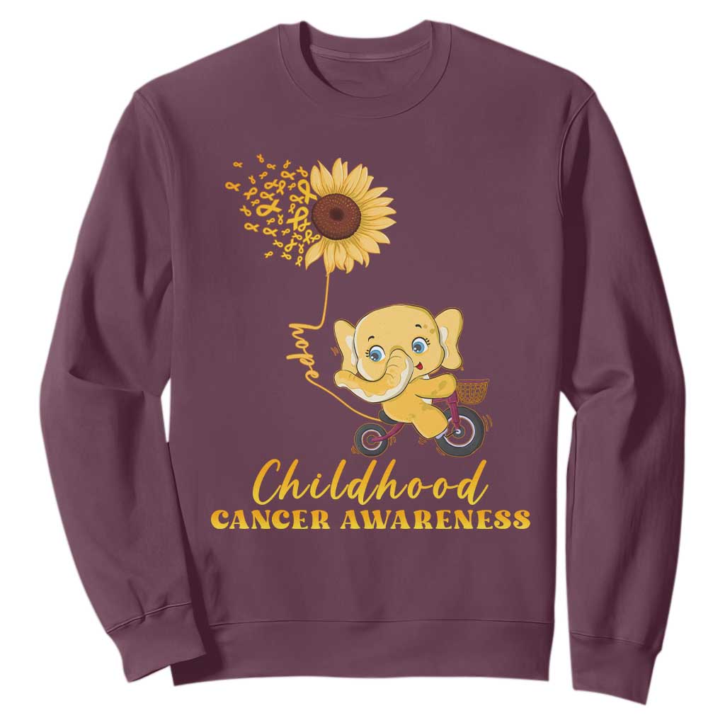 Childhood Cancer Warrior Support Sweatshirt Elephant Sunflower Gold Ribbon