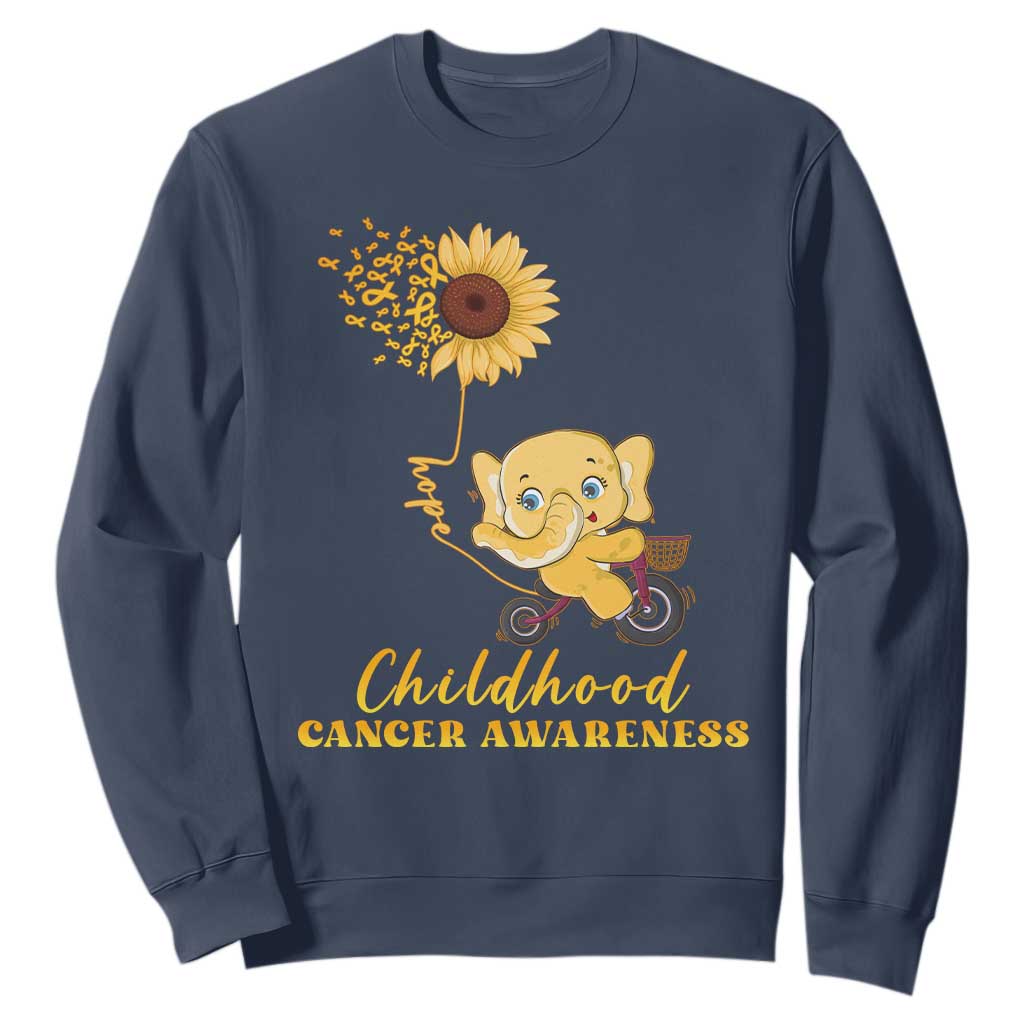 Childhood Cancer Warrior Support Sweatshirt Elephant Sunflower Gold Ribbon