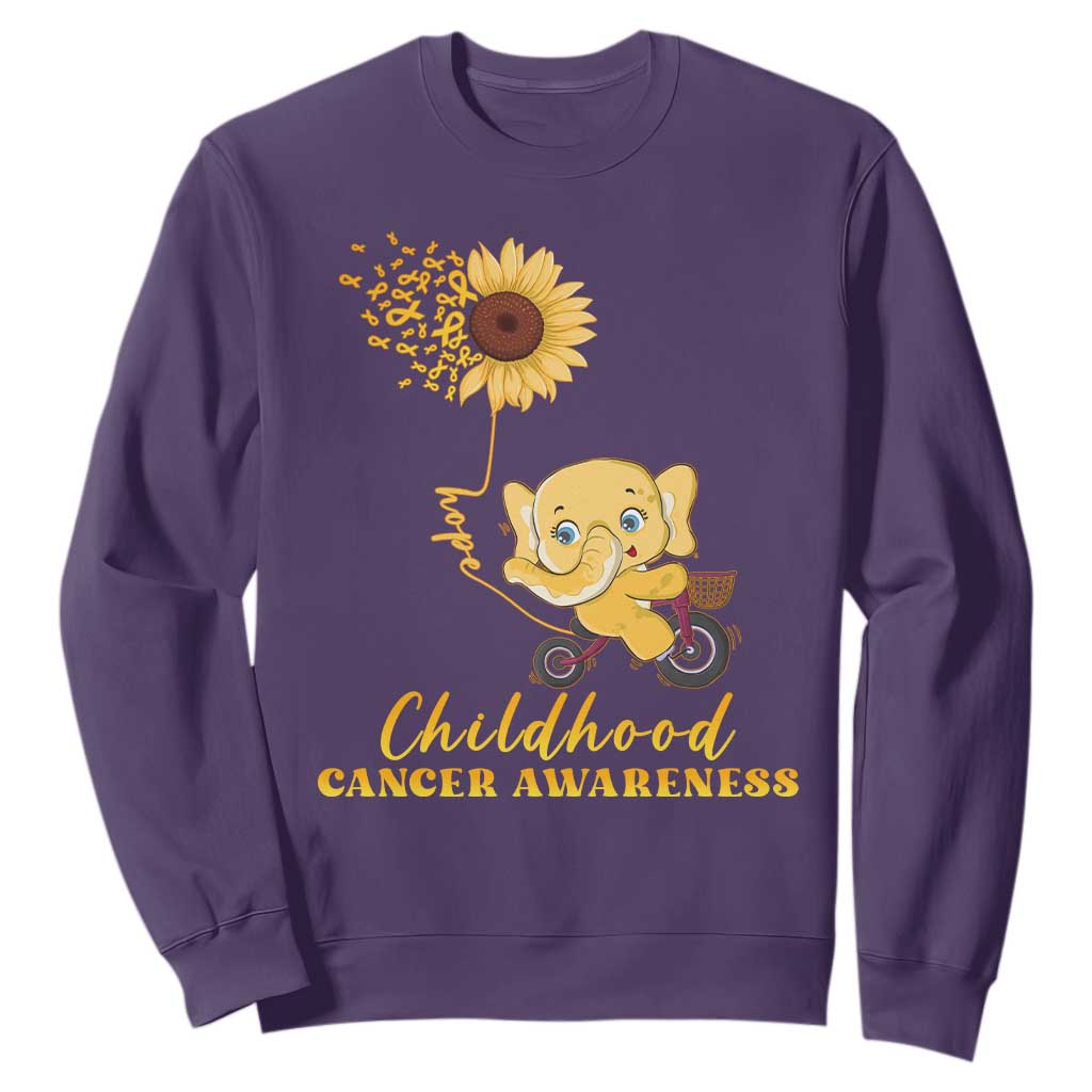 Childhood Cancer Warrior Support Sweatshirt Elephant Sunflower Gold Ribbon