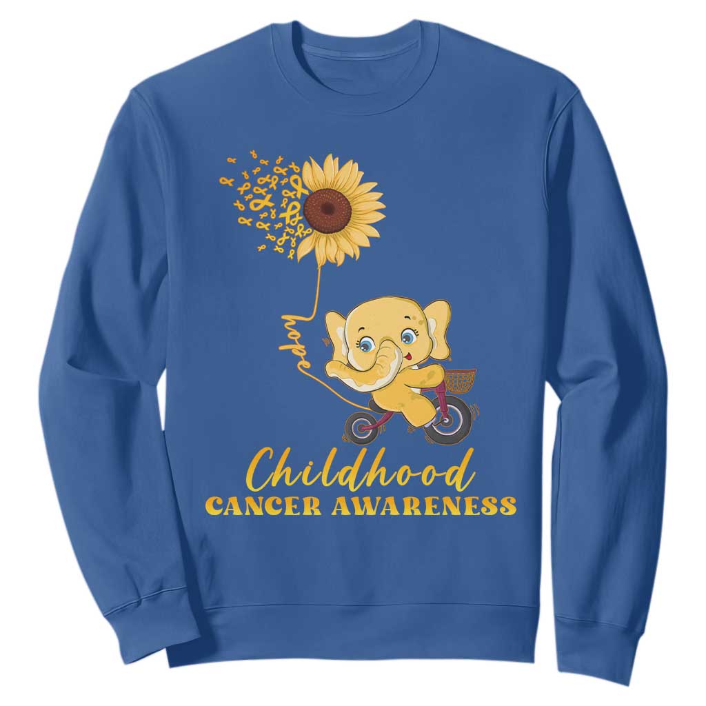Childhood Cancer Warrior Support Sweatshirt Elephant Sunflower Gold Ribbon