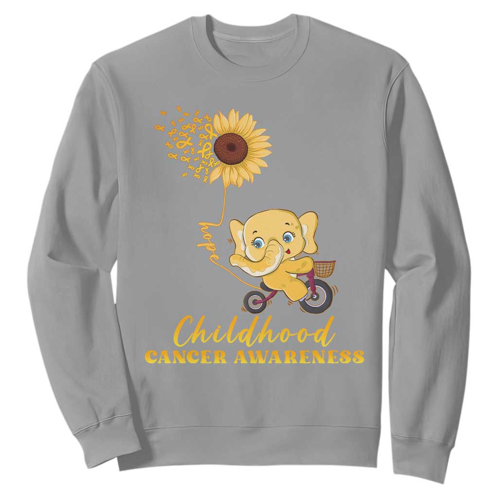 Childhood Cancer Warrior Support Sweatshirt Elephant Sunflower Gold Ribbon