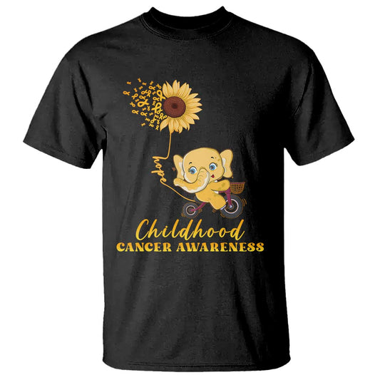 Childhood Cancer Warrior Support T Shirt Elephant Sunflower Gold Ribbon
