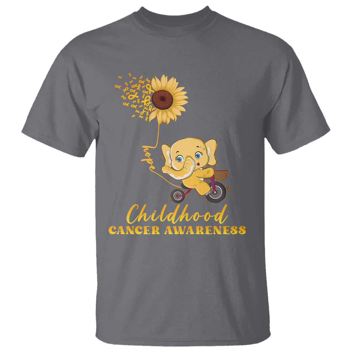 Childhood Cancer Warrior Support T Shirt Elephant Sunflower Gold Ribbon