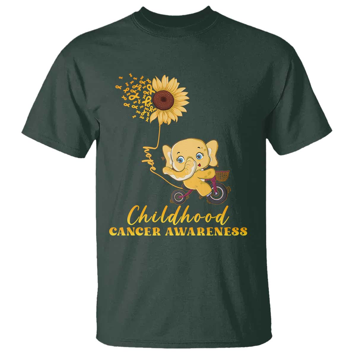 Childhood Cancer Warrior Support T Shirt Elephant Sunflower Gold Ribbon