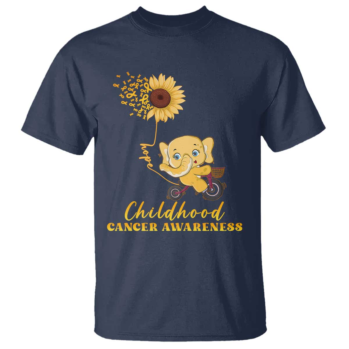 Childhood Cancer Warrior Support T Shirt Elephant Sunflower Gold Ribbon