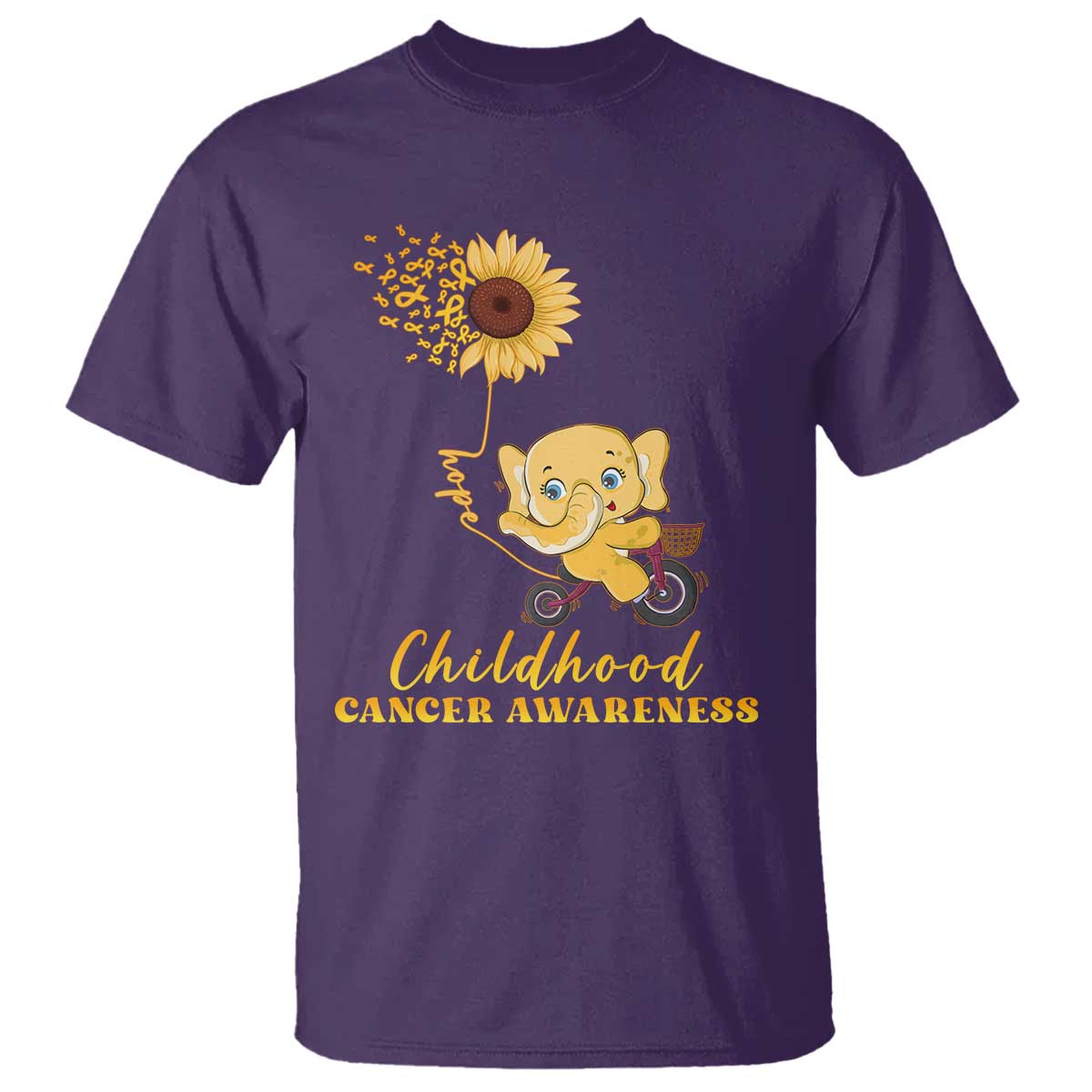 Childhood Cancer Warrior Support T Shirt Elephant Sunflower Gold Ribbon