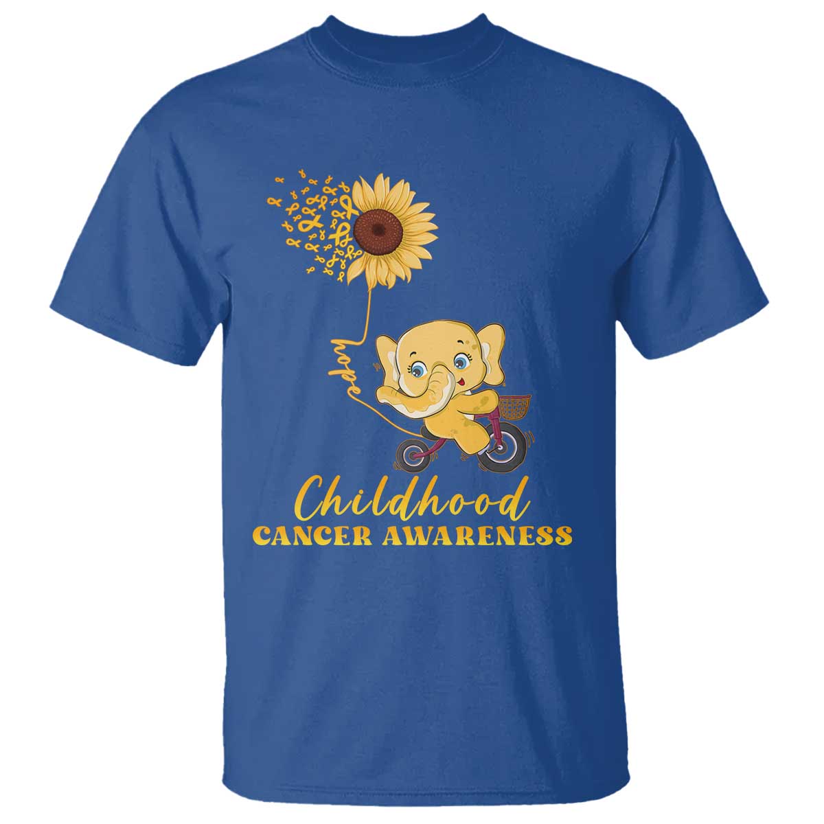 Childhood Cancer Warrior Support T Shirt Elephant Sunflower Gold Ribbon