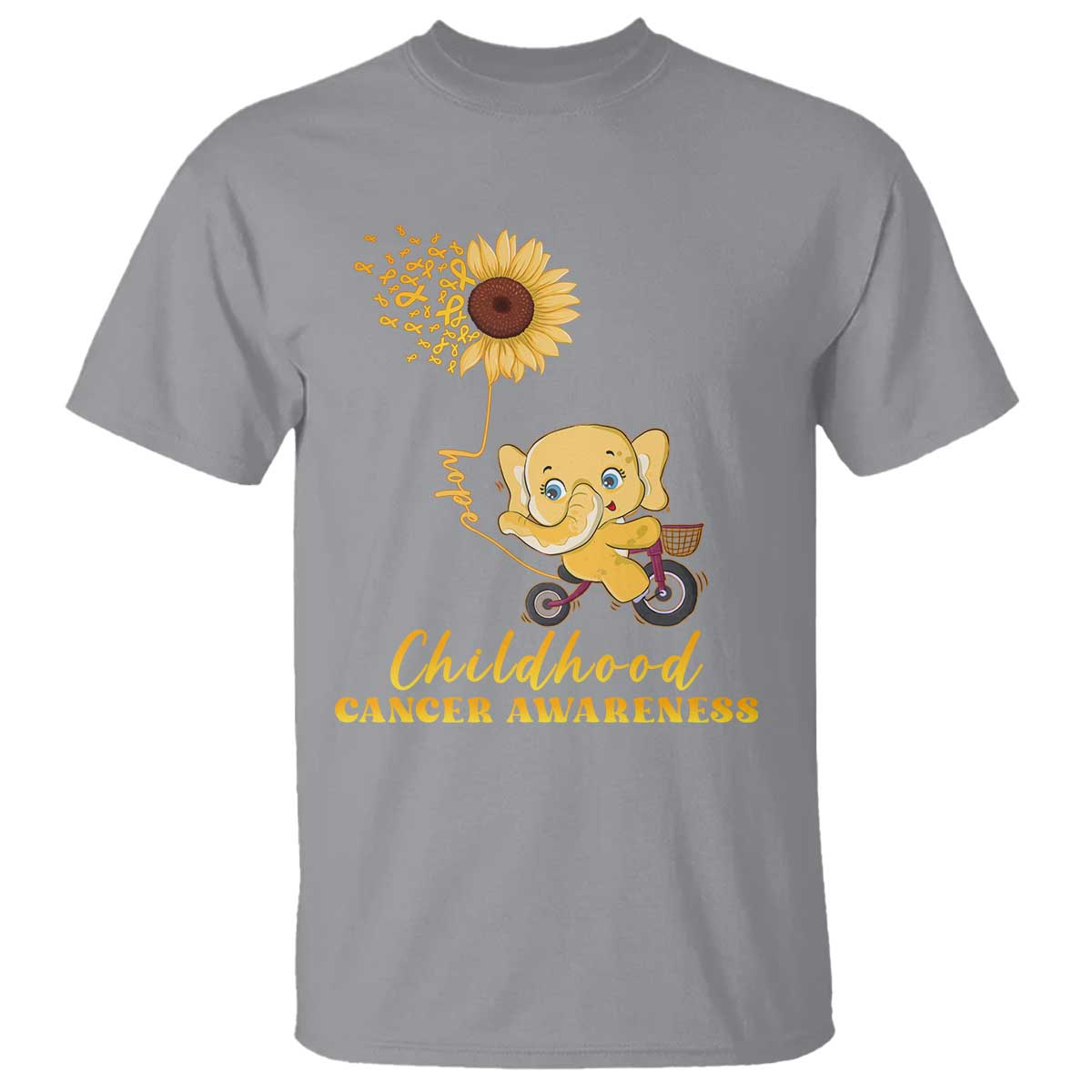 Childhood Cancer Warrior Support T Shirt Elephant Sunflower Gold Ribbon