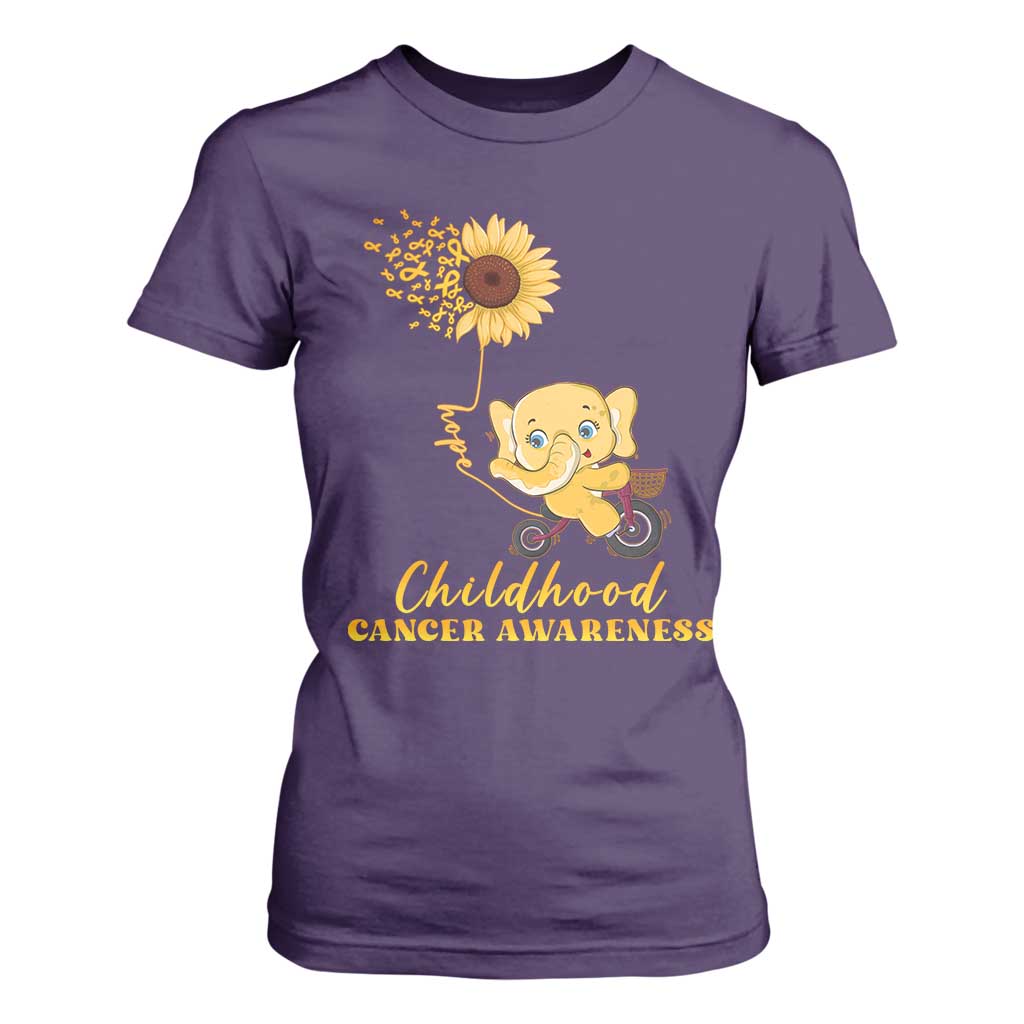 Childhood Cancer Warrior Support T Shirt For Women Elephant Sunflower Gold Ribbon