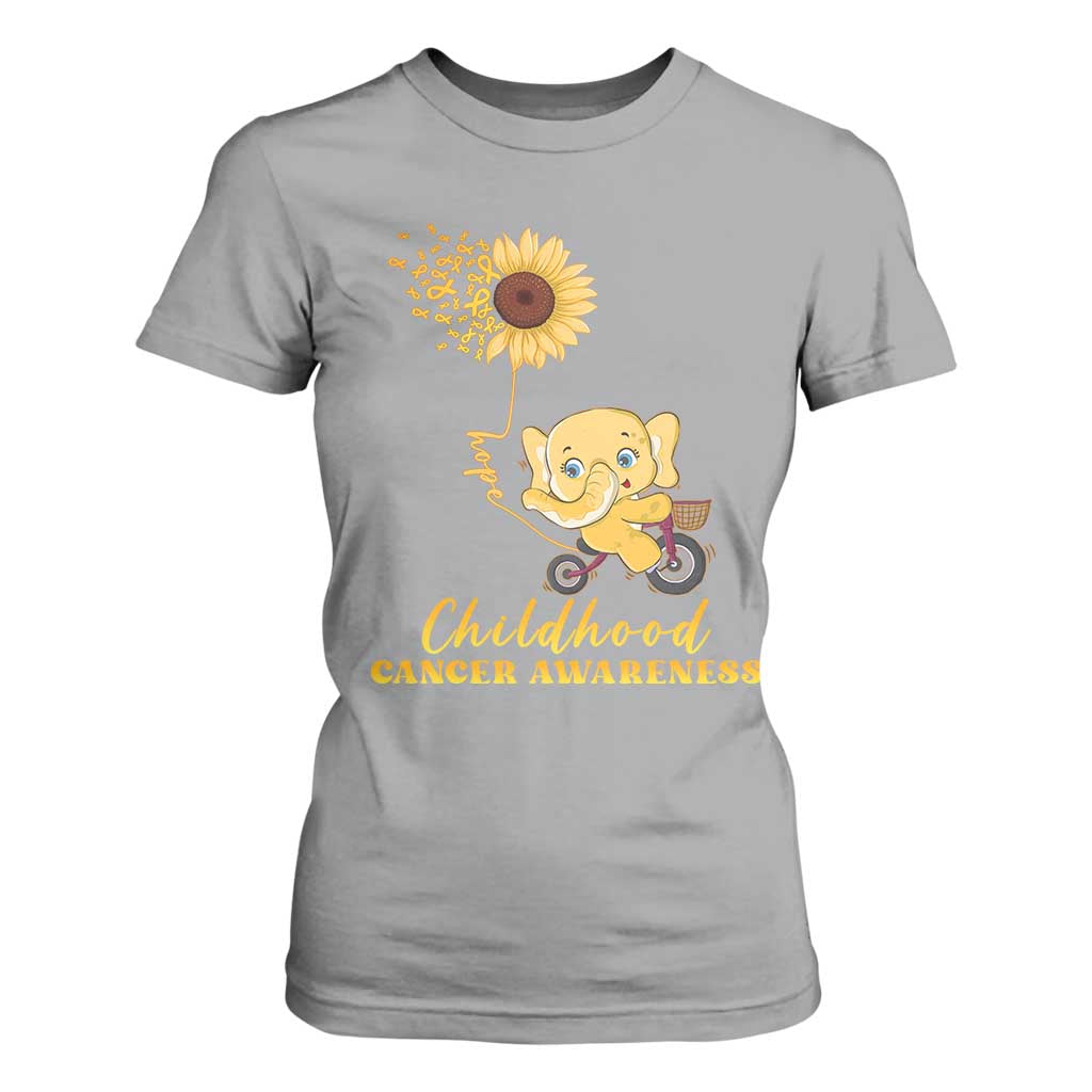 Childhood Cancer Warrior Support T Shirt For Women Elephant Sunflower Gold Ribbon