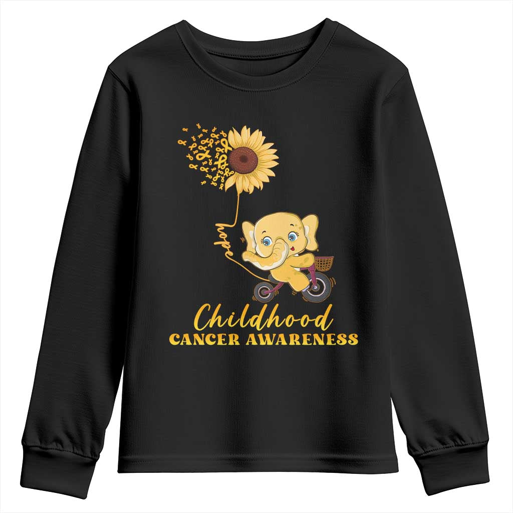 Childhood Cancer Warrior Support Youth Sweatshirt Elephant Sunflower Gold Ribbon