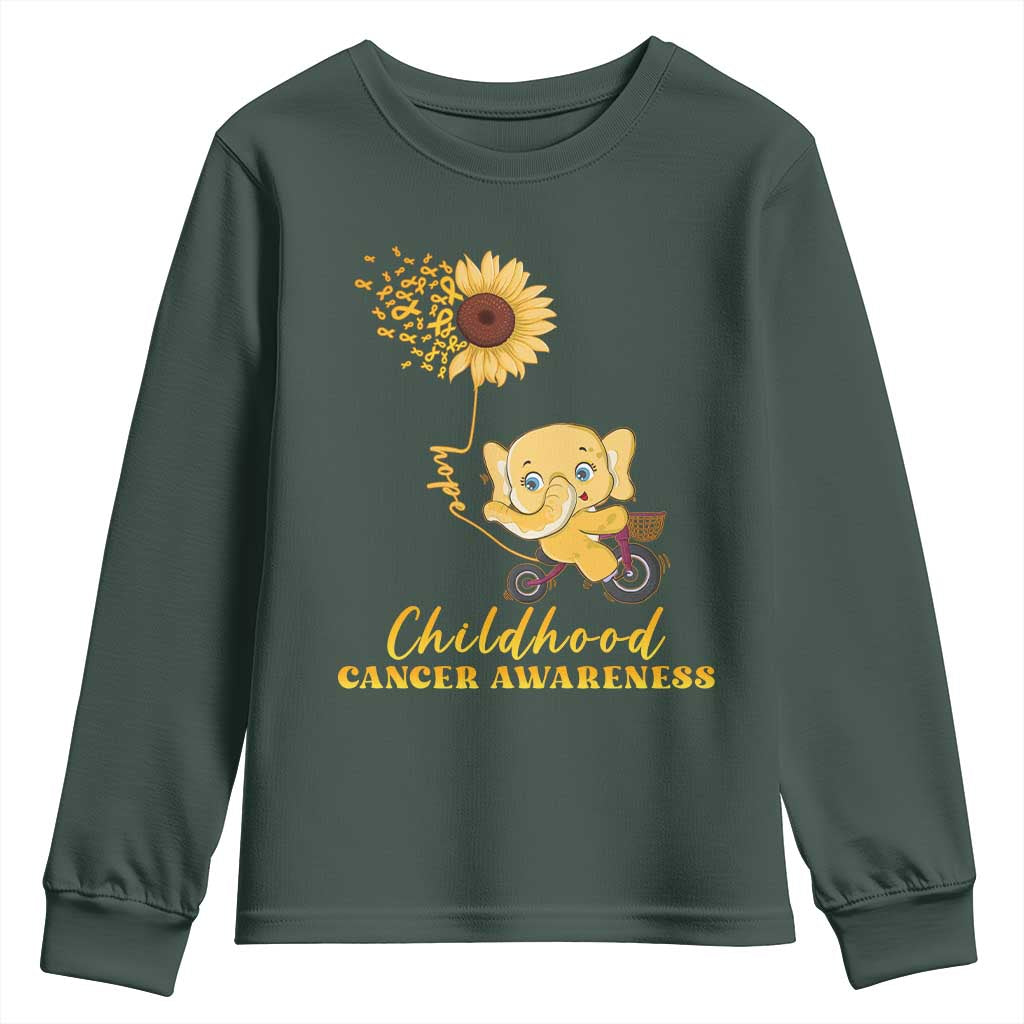 Childhood Cancer Warrior Support Youth Sweatshirt Elephant Sunflower Gold Ribbon