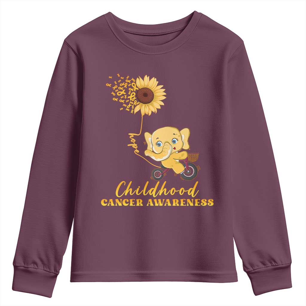 Childhood Cancer Warrior Support Youth Sweatshirt Elephant Sunflower Gold Ribbon