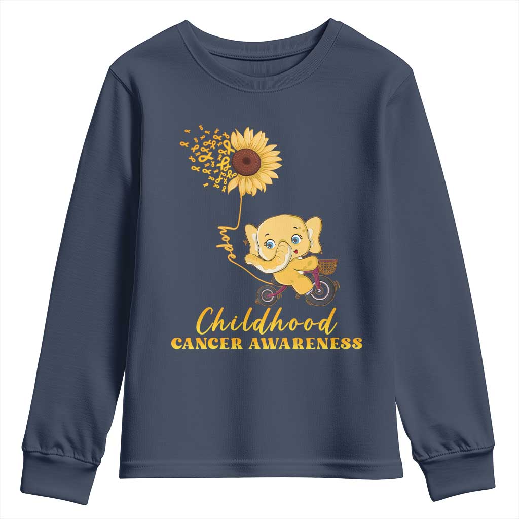 Childhood Cancer Warrior Support Youth Sweatshirt Elephant Sunflower Gold Ribbon