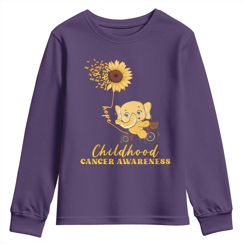Childhood Cancer Warrior Support Youth Sweatshirt Elephant Sunflower Gold Ribbon