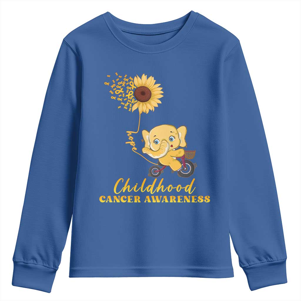 Childhood Cancer Warrior Support Youth Sweatshirt Elephant Sunflower Gold Ribbon