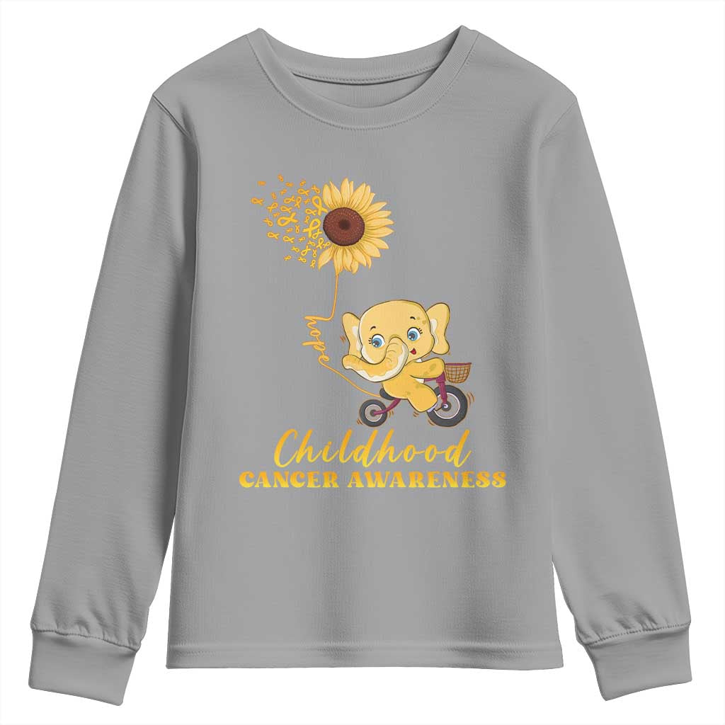 Childhood Cancer Warrior Support Youth Sweatshirt Elephant Sunflower Gold Ribbon