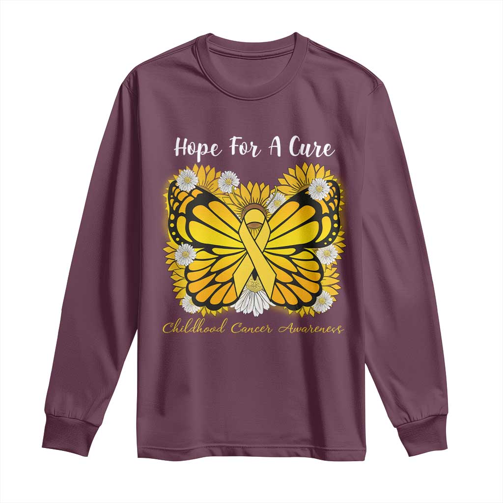 Childhood Cancer Warrior Support Long Sleeve Shirt Hope For A Cure Butterfly Flower