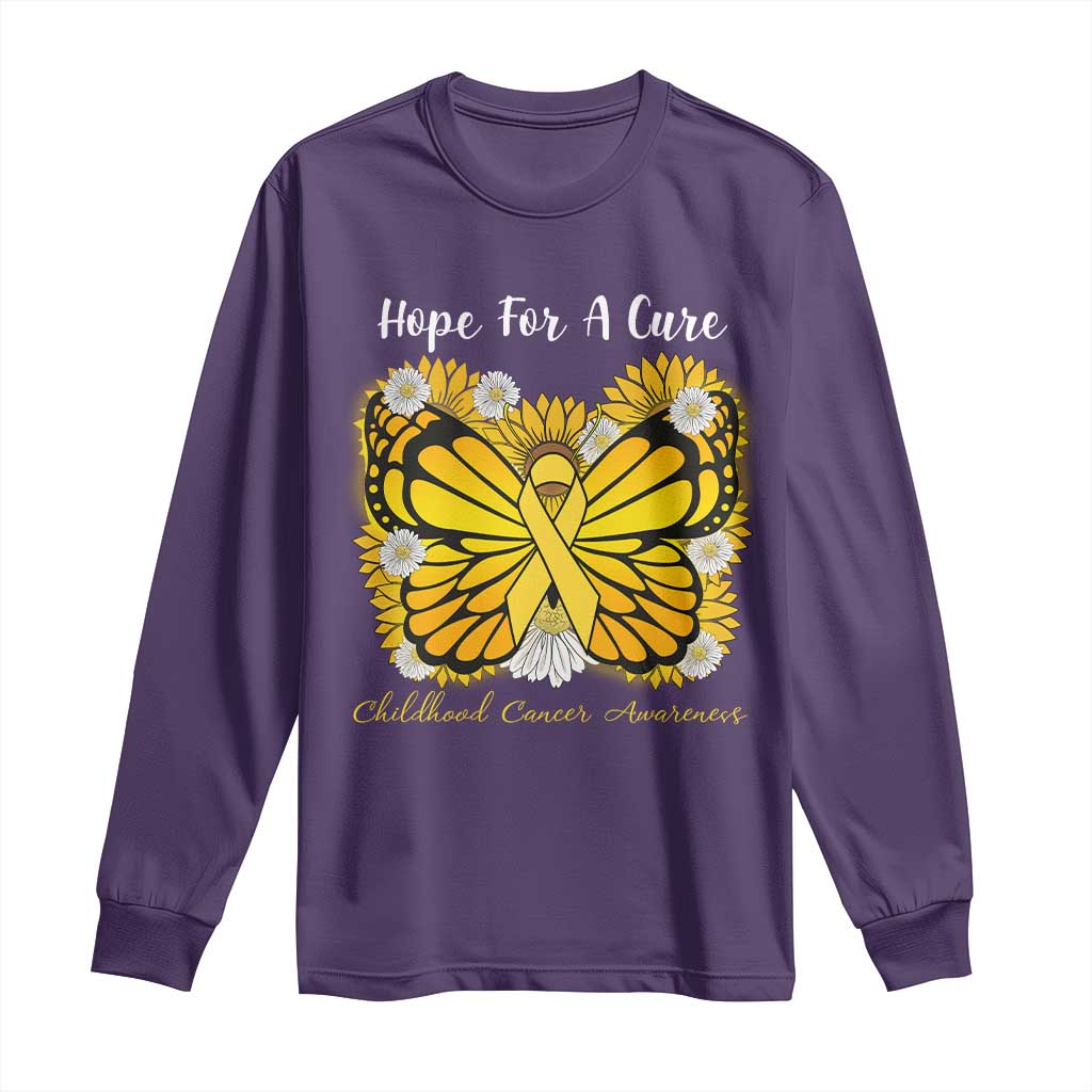 Childhood Cancer Warrior Support Long Sleeve Shirt Hope For A Cure Butterfly Flower