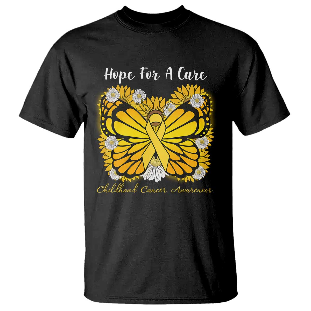 Childhood Cancer Warrior Support T Shirt Hope For A Cure Butterfly Flower