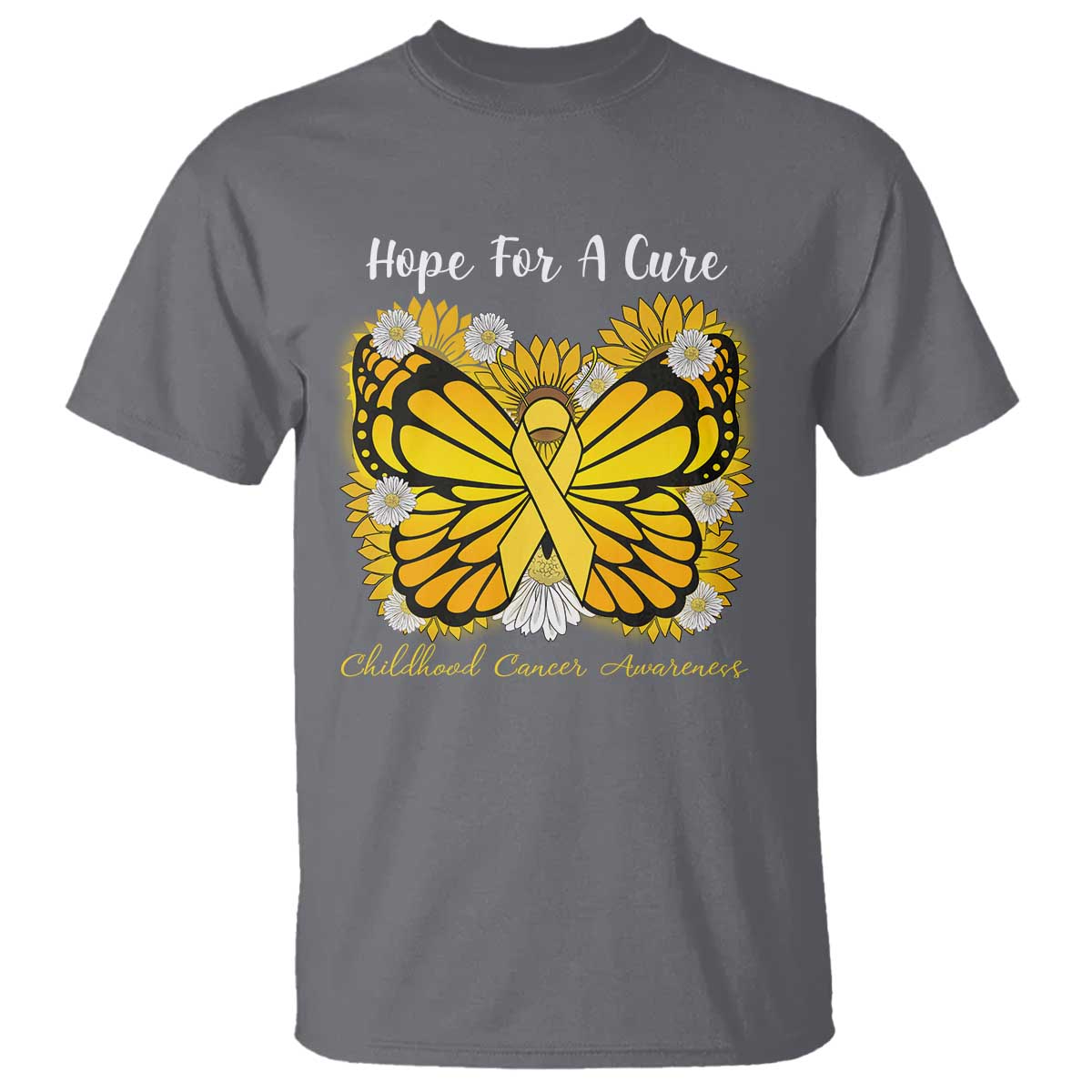 Childhood Cancer Warrior Support T Shirt Hope For A Cure Butterfly Flower