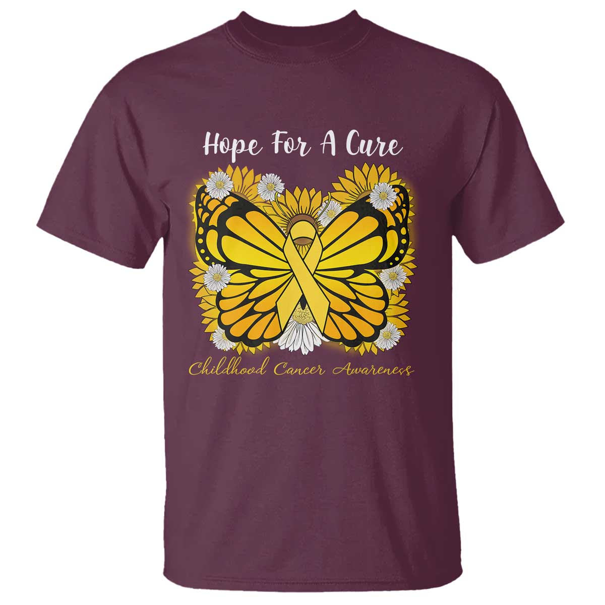 Childhood Cancer Warrior Support T Shirt Hope For A Cure Butterfly Flower