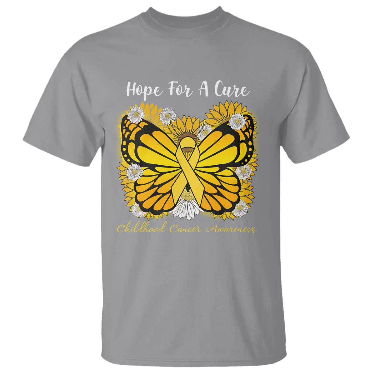 Childhood Cancer Warrior Support T Shirt Hope For A Cure Butterfly Flower