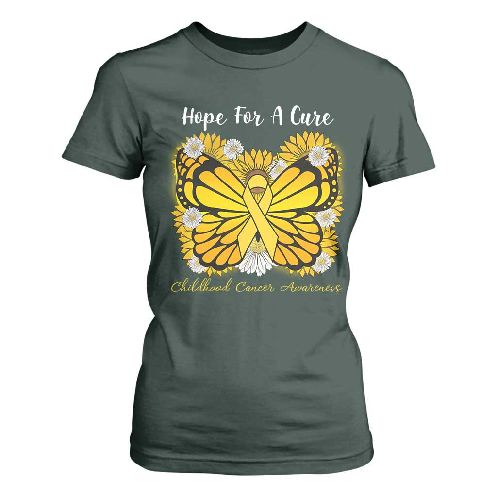 Childhood Cancer Warrior Support T Shirt For Women Hope For A Cure Butterfly Flower