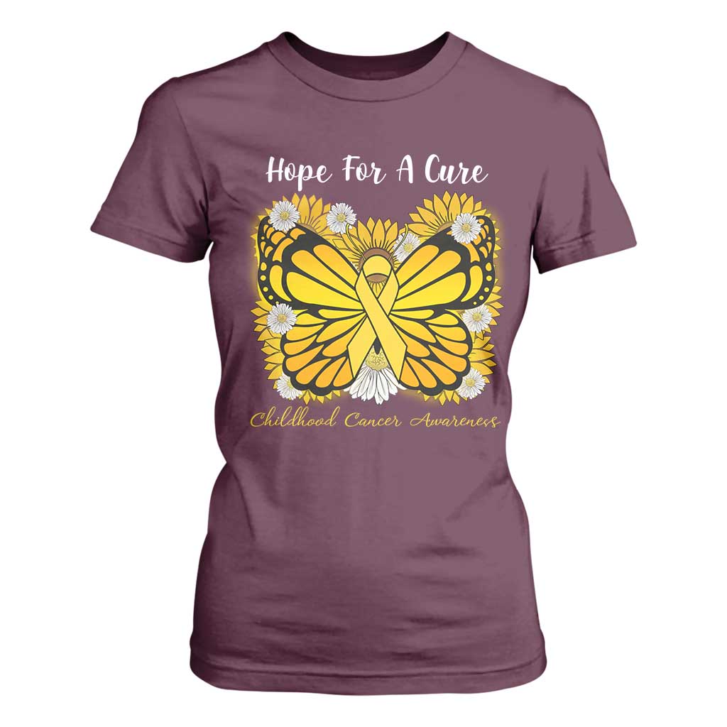 Childhood Cancer Warrior Support T Shirt For Women Hope For A Cure Butterfly Flower