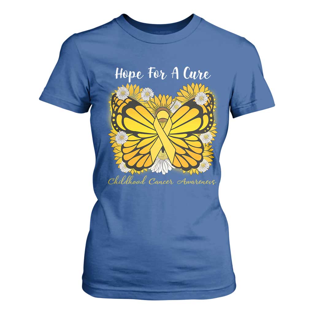 Childhood Cancer Warrior Support T Shirt For Women Hope For A Cure Butterfly Flower