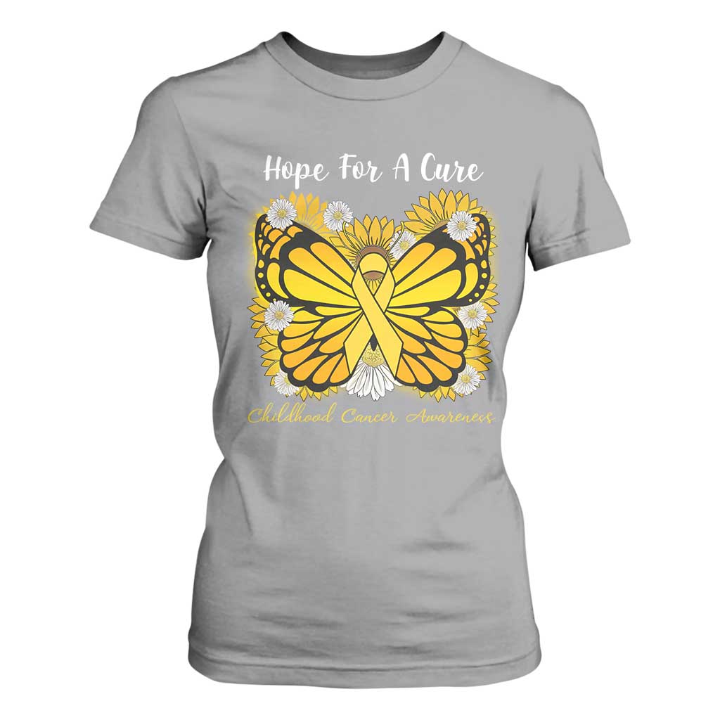 Childhood Cancer Warrior Support T Shirt For Women Hope For A Cure Butterfly Flower