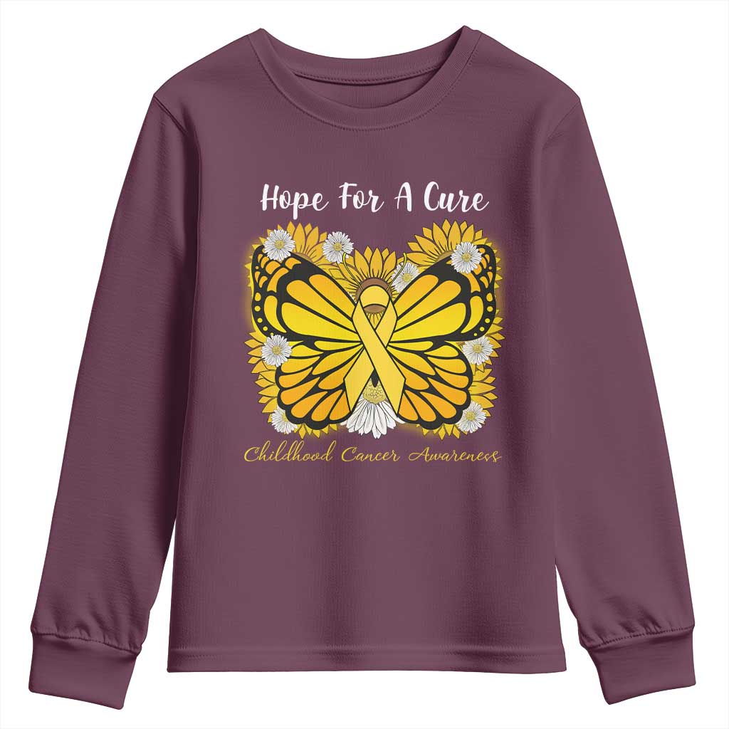 Childhood Cancer Warrior Support Youth Sweatshirt Hope For A Cure Butterfly Flower