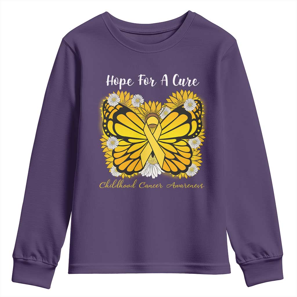 Childhood Cancer Warrior Support Youth Sweatshirt Hope For A Cure Butterfly Flower