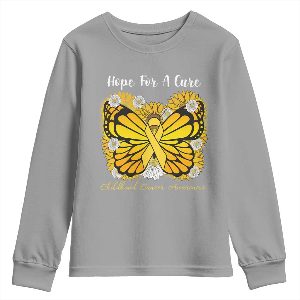 Childhood Cancer Warrior Support Youth Sweatshirt Hope For A Cure Butterfly Flower